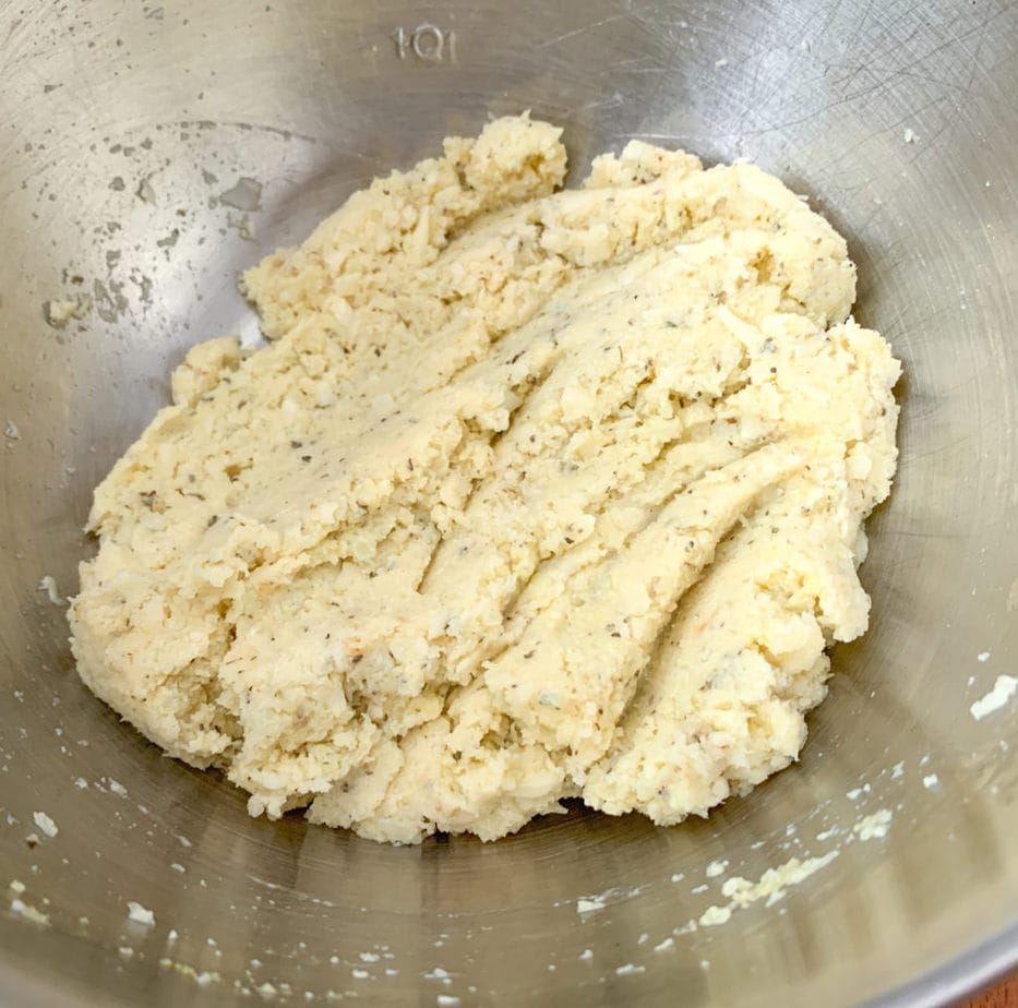 Cauliflower Crust Dough in a mixing bowl