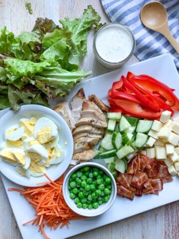 Ingredients for a summer cobb salad with chicken