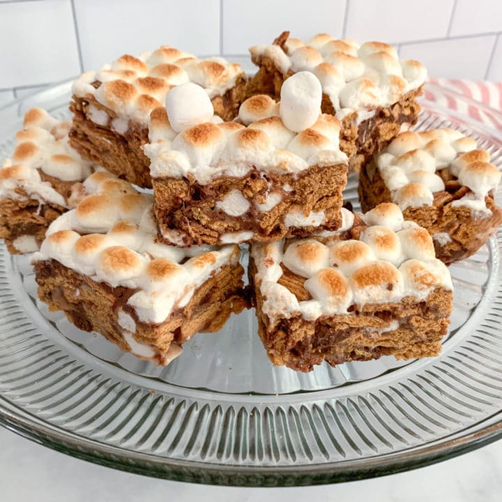 A Platter Of Delicious S'mores Bars made with Golden Grahams Cereal