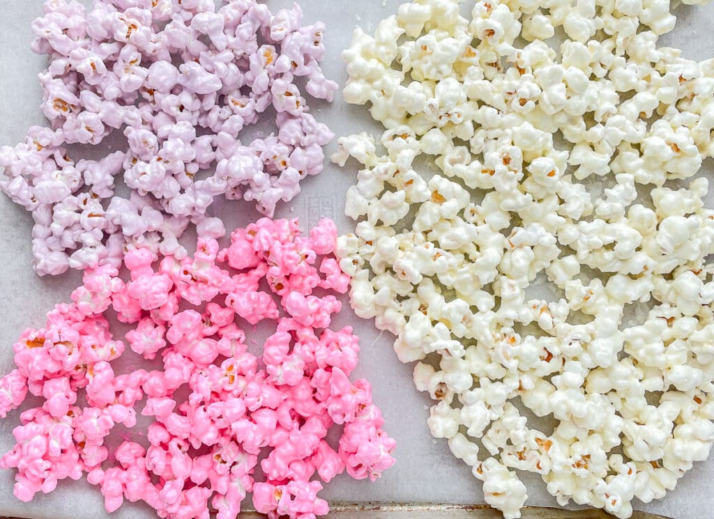 Purple, pink,. and white popcorn