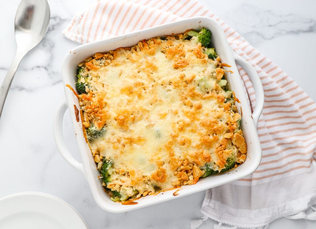 The best broccoli casserole with cheddar cheese and ritz crackers