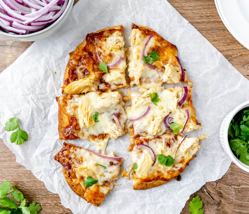 Easy BBQ Chicken Naan Pizza