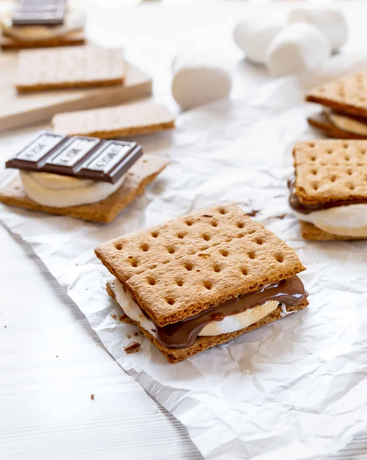 S'more with melted chocolate and marshmallow