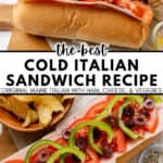 Two classic Maine Italian sandwiches with ham, cheese, tomatoes, green peppers, and black olives on sub rolls, served with a side of potato chips.